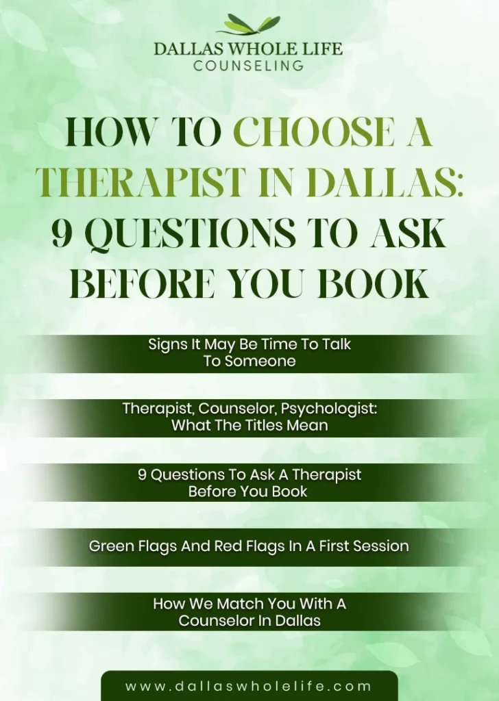 How to Choose a Therapist in Dallas 9 Questions to Ask Before You Book